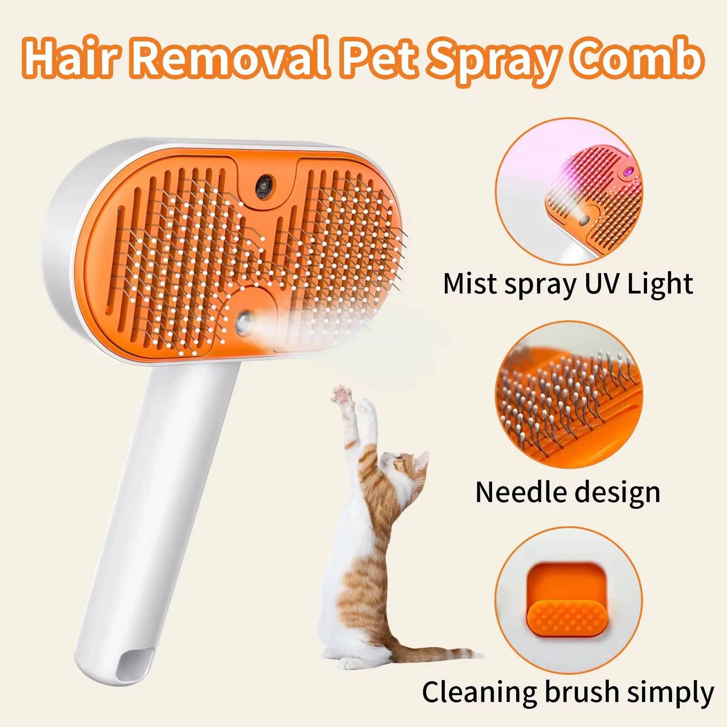 3-in-1 Steam Pet Grooming Brush for Cats & Dogs